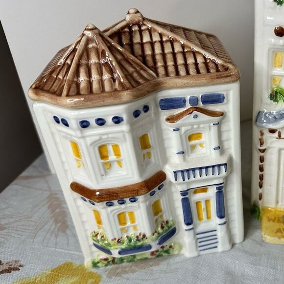 Two Vintage Avon Ceramic Townhouse Canisters - Picture 2 of 2